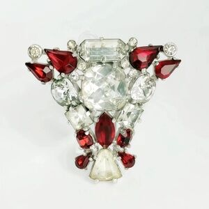 Eisenberg Original Fur Clip Red Clear Rhinestone Vintage Signed 2in x 2in